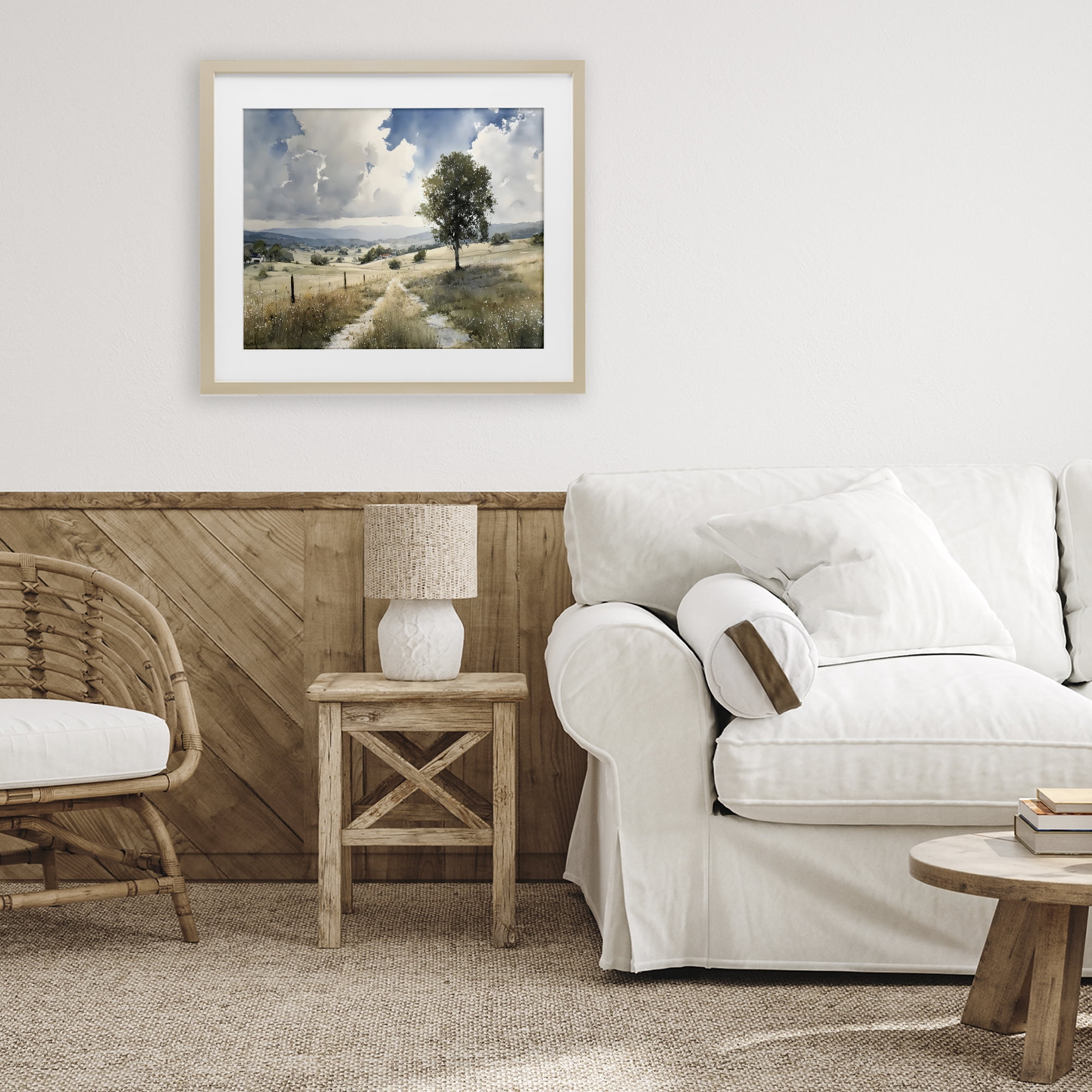 Stupell Industries Wagon Road Through Meadow Birch Framed Print Under Glass, design by Franklyn Gregory