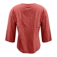 thumbnail image 4 of Women's Linen Button Down V-Neck 3/4 Sleeve Solid Blouse - Loose Fit Tunic Top, Soft Breathable Fabric, Casual for Summer/Business, Pair with Jeans/Shorts, 4 of 5