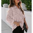 thumbnail image 2 of Blusa con botones para mujer, manga larga, cuello vuelto, patrón de flores, camisa con botones para mujer, para fiesta en la calle, oficina, rosa, XXL, 2 of 7