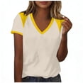 thumbnail image 2 of Womens V Neck Short Sleeve Summer T Shirts Curved Hem Plain Top Beach Tops Raglan Shirt Women Fashion Trendy Casual Womens Baseball Tee Shirts, 2 of 6