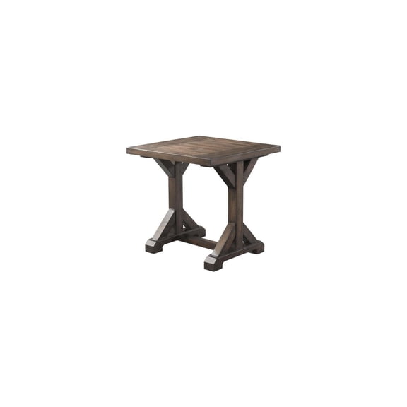 Picket House Furnishings Flynn Square End Table with Trestle Base in Dark Walnut