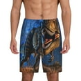 thumbnail image 1 of Balery Starry Night Charging Dinosaur Pantalones cortos de pijama de punto de algodón para hombre con cinturilla y bolsillos-X-Large, 1 of 6