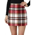 thumbnail image 3 of Womens Wool Plaid Mini Skirt Fall Winter High Waisted Bodycon Pencil Skirt, 3 of 6