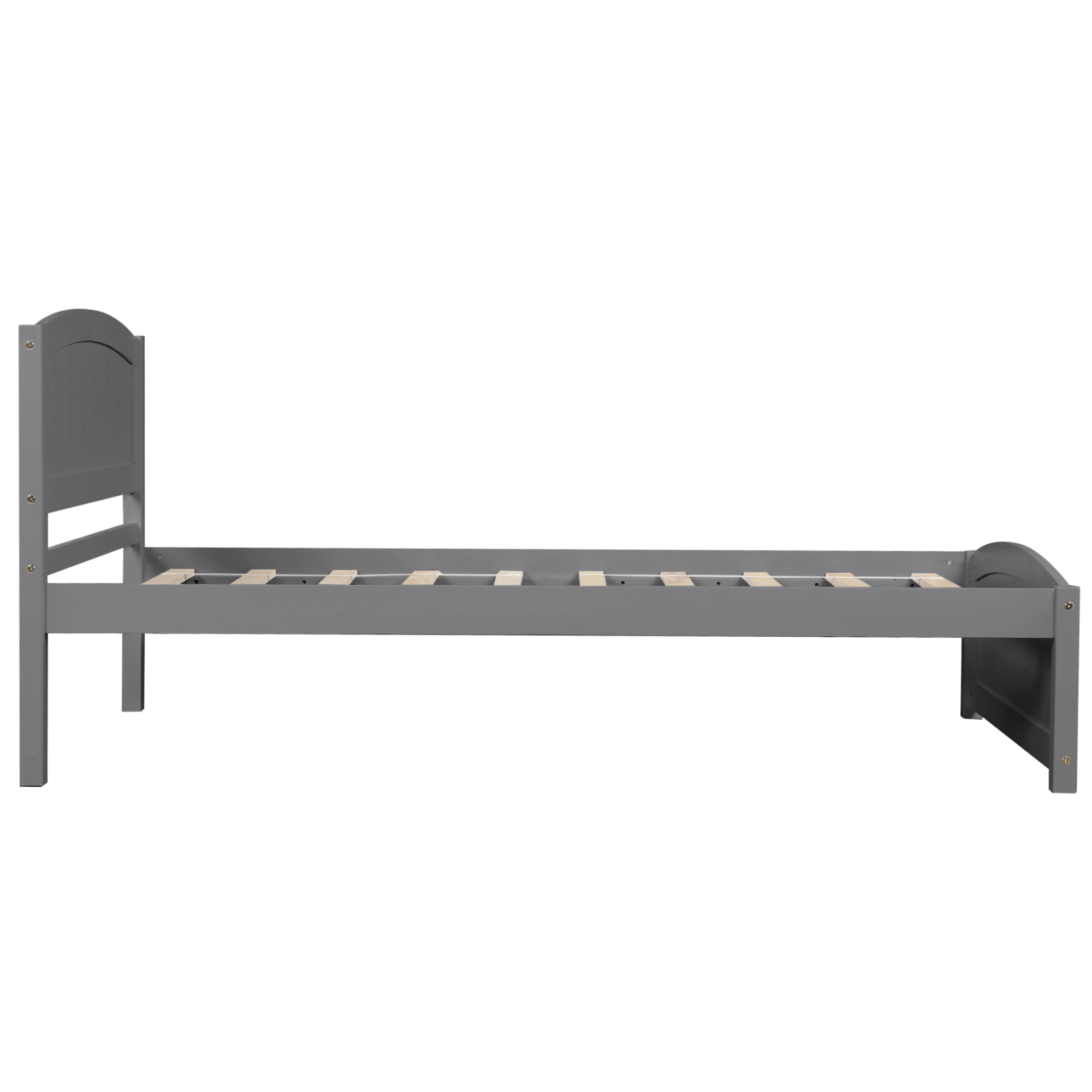 Aukfa Solid Wood Bed Frame, Twin Platform Bed with Headboard, Gray