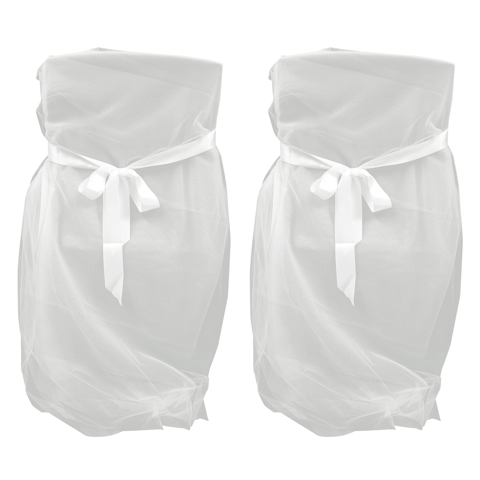 2 Pcs Tulle Chair Cover Long Bow Ties Mesh Fluffy Tutu Chair Skirt Slipcovers for Bridal Shower Wedding Baby Shower Decor (White) - image 1 of 8