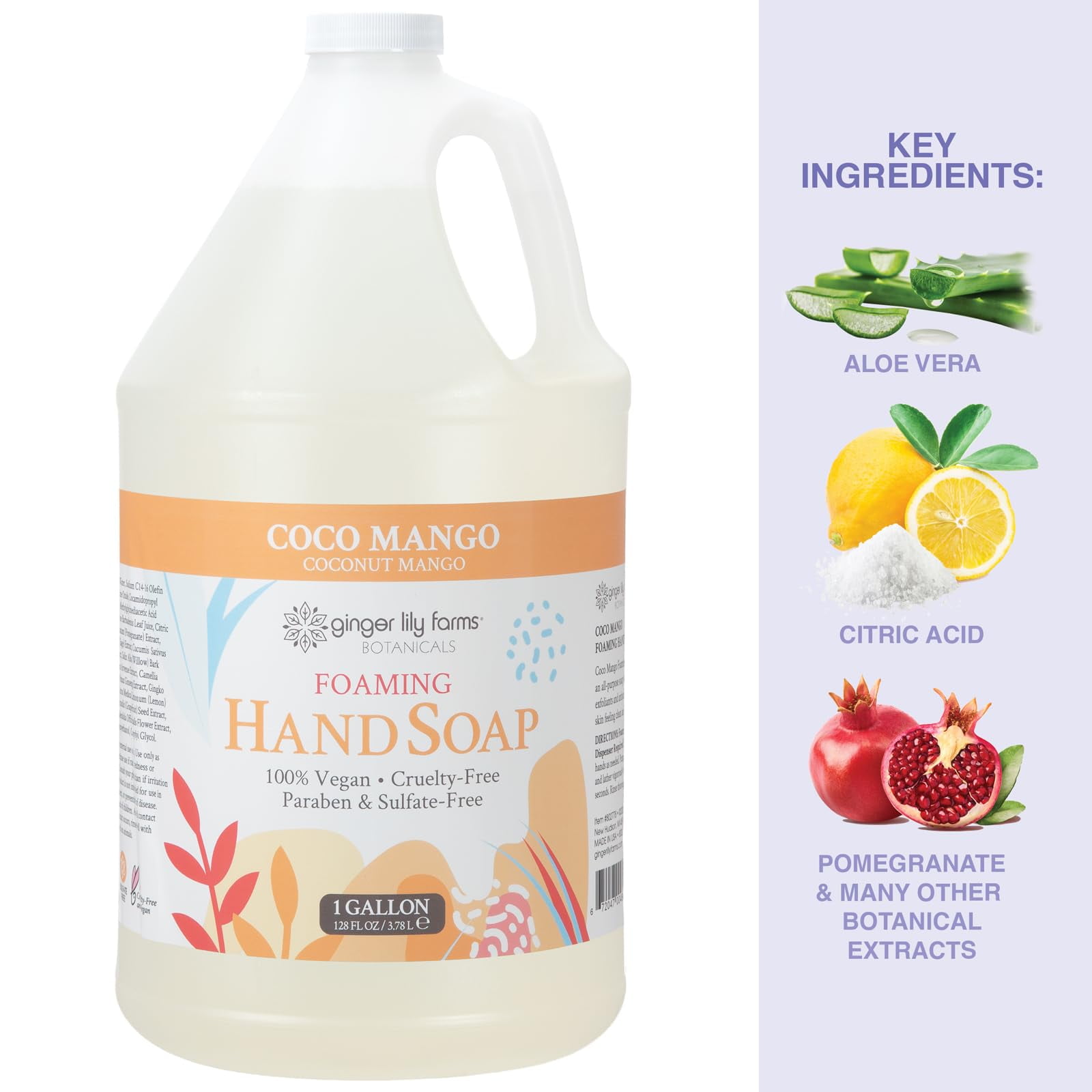 Ginger Lily Farms Botanicals All-Purpose Foaming Hand Soap Refill, Coco Mango, 100% Vegan & Cruelty-Free, Coconut Mango Scent, 1 Gallon (128 fl oz)