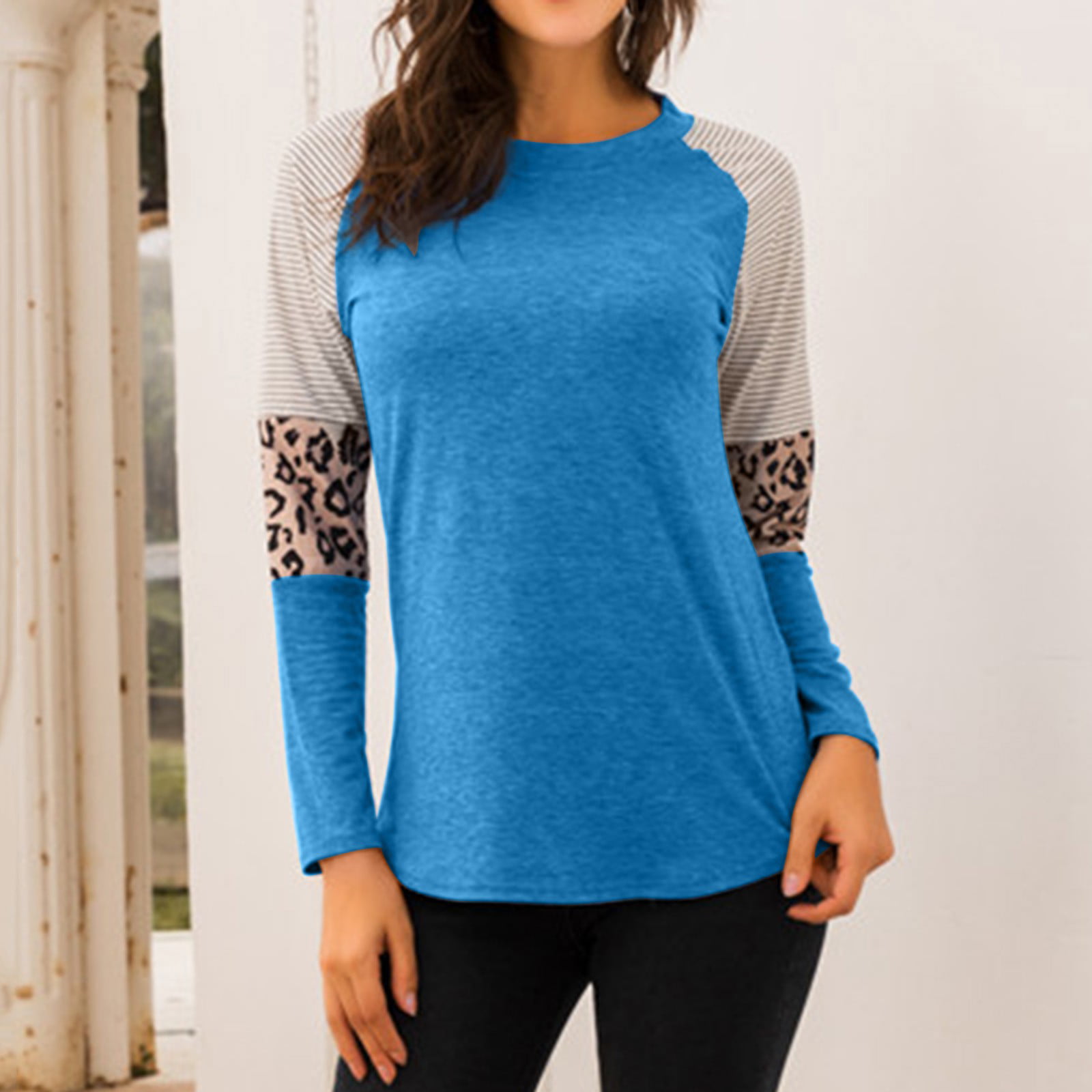 Long Sleeve Tops For Women Color Block Pullover Leopard Print Sweatshirt  Raglan Long Sleeve Loose Tunic Shirts Tops Ladies Tops And Blouses -  Walmart.com