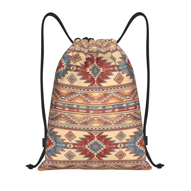 Xecao Traditional Tribal Aztec Pattern Sports Drawstring Backpack - String Swim Gym Bag with Wet Proof Pocket for Women&Men-Medium