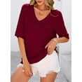 thumbnail image 4 of PRETTYGARDEN Women's Short Sleeve Sweater Tops Spring Summer Casual V Neck Ribbed Knit Trendy Eyelet Blouse T Shirts, 4 of 10