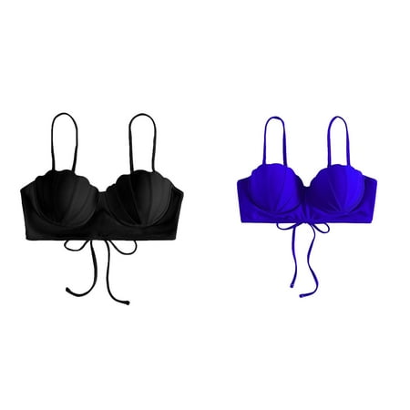 2-Pack Strappy Seashell Bikini Top Swim Tops Push Up Bathing Suit Tops For Women With Underwire Swimsuit Tops Junior Swimsuits Teal Stripe And Leaves Print Bikini Bathing Suit Small Bust Flower S