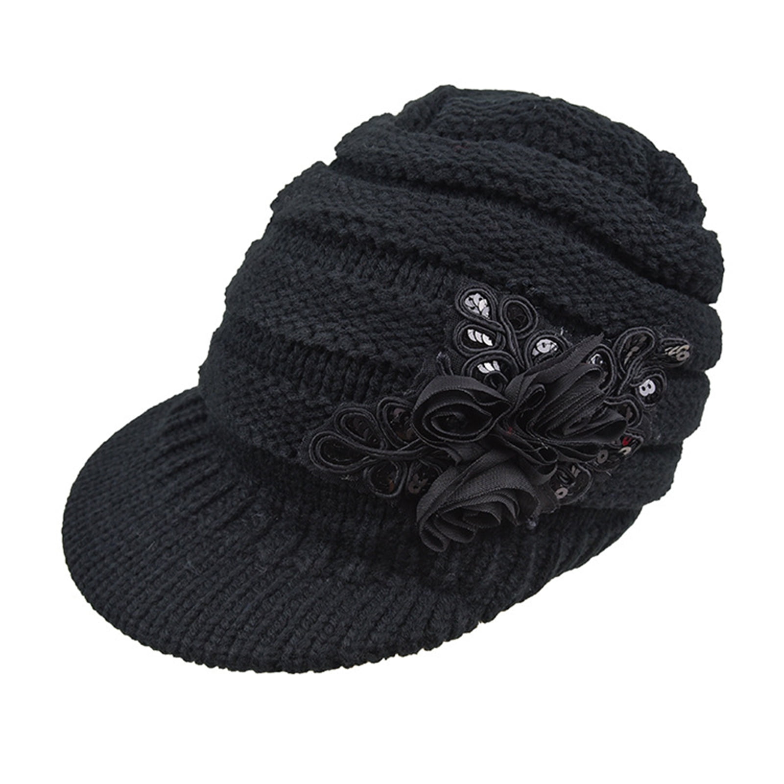 Yirtree Womens Hats Winter Beanie with Brim Warm Cable Knit Newsboy Cap Visor with Sequined Flower Yirtree Womens Hats Winter Beanie with Brim Warm Cable Knit Newsboy Cap Visor with Sequined Flower