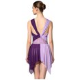 thumbnail image 2 of SiiRoh Womens Rhinestone Lyrical Dance Dress Color Block Mesh Ruched Twisted Knot Irregular Hem Sleeveless Leotard Dress Purple S, 2 of 7