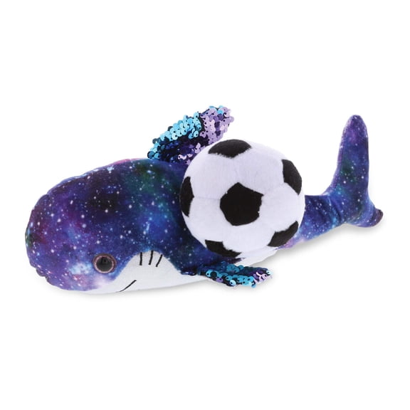 DolliBu Space Shark Stuffed Animal with Soccer Ball Plush - Soft Huggable Shark, Adorable Playtime Shark Plush Toy, Cute Ocean Life Gift, Soccer Plush Animal Toy for Kids and Adults - 12 Inch