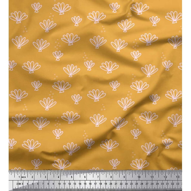 Soimoi Orange Poly Georgette Fabric Coral Ocean Print Fabric by Yard 52 Inch Wide
