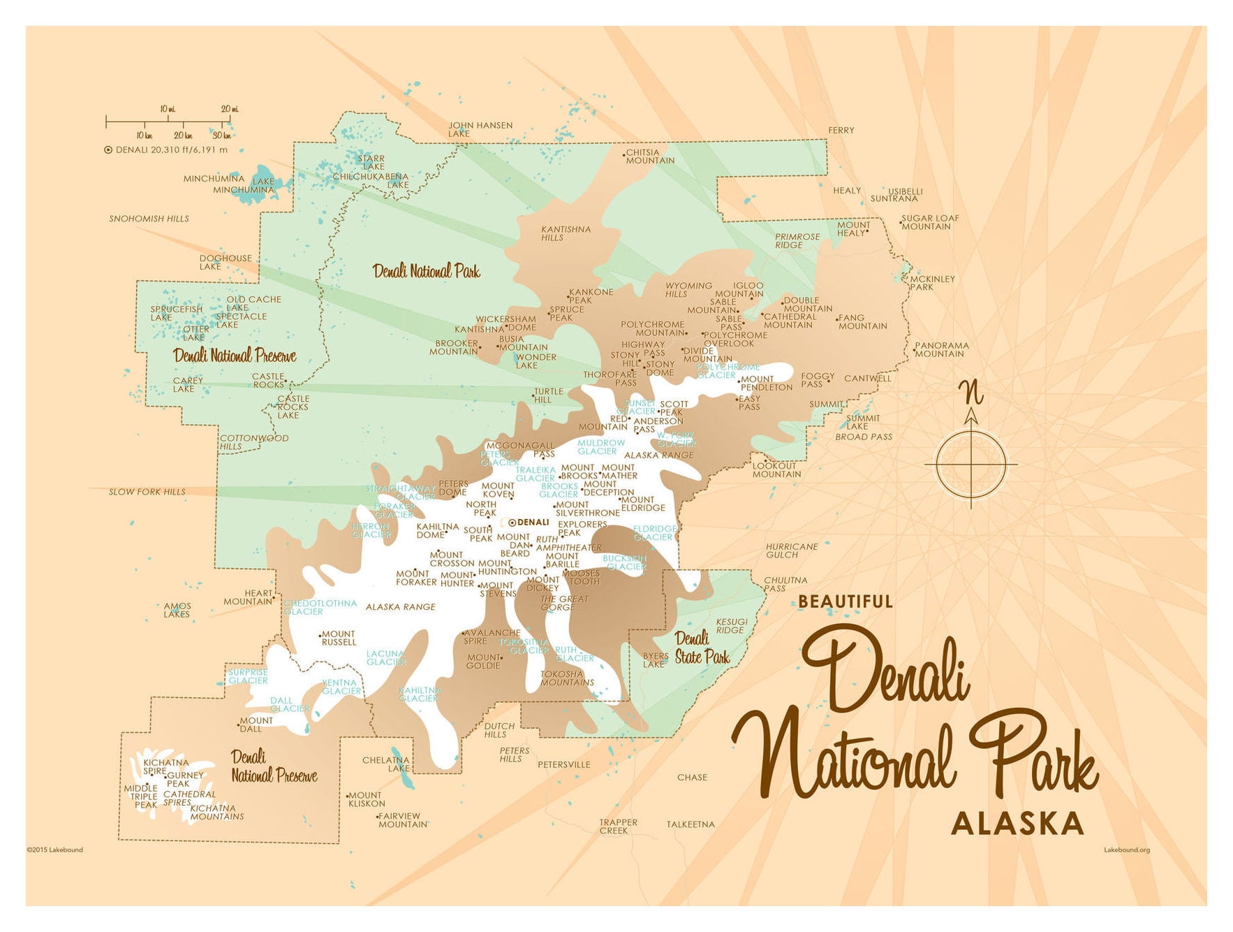 denali national park alaska map vintage style art print by lakebound 9