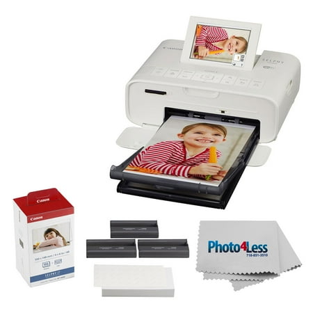 Canon SELPHY CP1300 Compact Photo Printer (White) + Canon KP-108IN Color Ink and Paper Set + Photo4Less Cleaning Cloth – Deluxe Printing