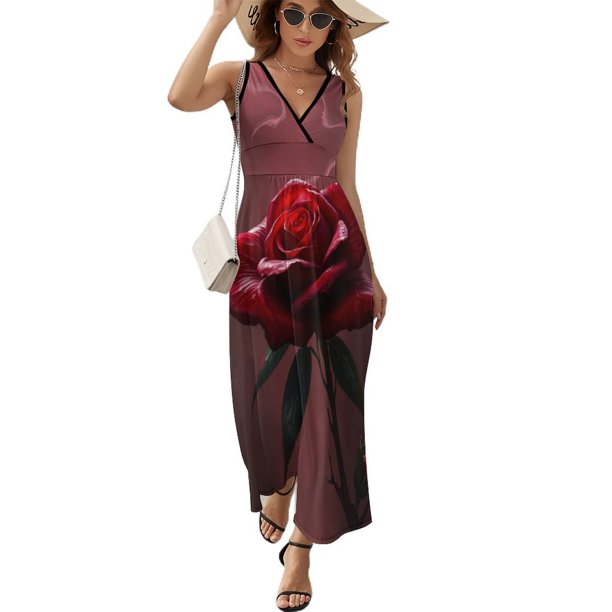 Vestido Largo Sin Mangas Para Mujer, Rose Traje Informal Para Cumpleaños, Verano