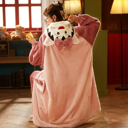 

PIKADINGNIS Women Sleepwear Plus Size XXL Intensification Nighty Plush Set Winter Pyjamas Loose Version Medium Style Hooded Pajamas женский