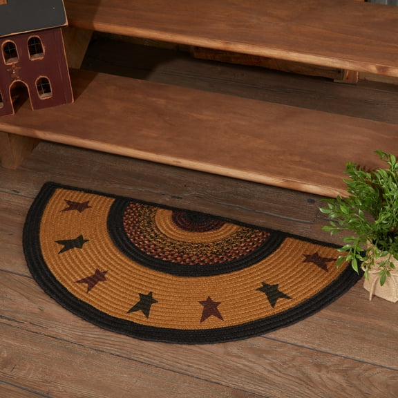 VHC Brands Heritage Farms Primitive Star Jute Yellow Accent Rug Half Circle w/ Pad 16.5"x33"