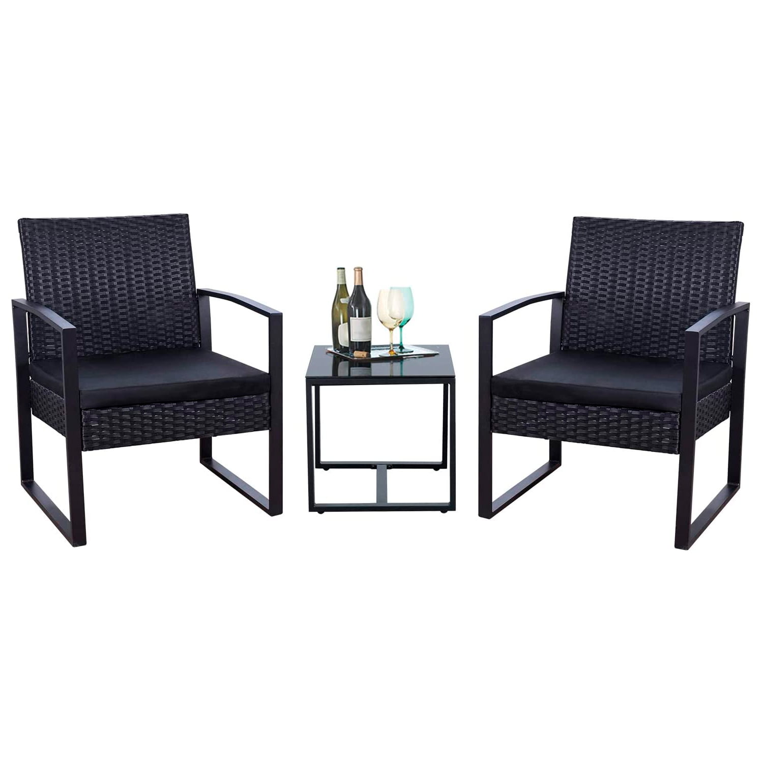 Vineego 3 Pieces Bistros Sets Outdoor Wicker Patio Furniture Sets PE