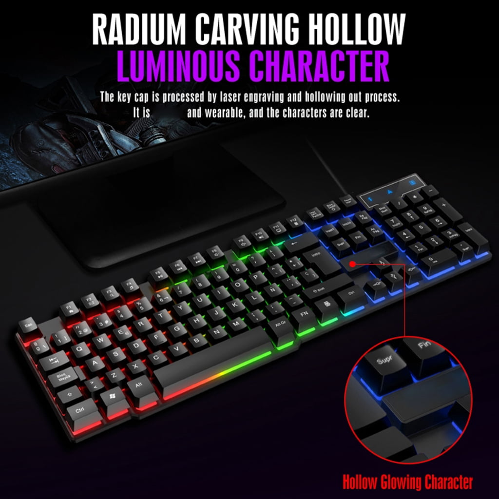 Plugs and Play USB Cord Gaming Keyboards 104Key RGBs Backlight Floating Button Mechanical Feel LagFree Perf