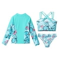 thumbnail image 4 of YONGHS Girls 3 Piece Rash Guard Tankini Set Floral Bikini with Long Sleeve Zip Shirt Swimwear Bathing Suit Leaf 8, 4 of 7