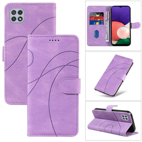 Dteck for Samsung Galaxy A22 5G Wallet Case, Premium PU Leather Flip Folio Card Holders Kickstand Book Folding Case with Detachable Wrist Strap Shockproof Protective Cover, purple