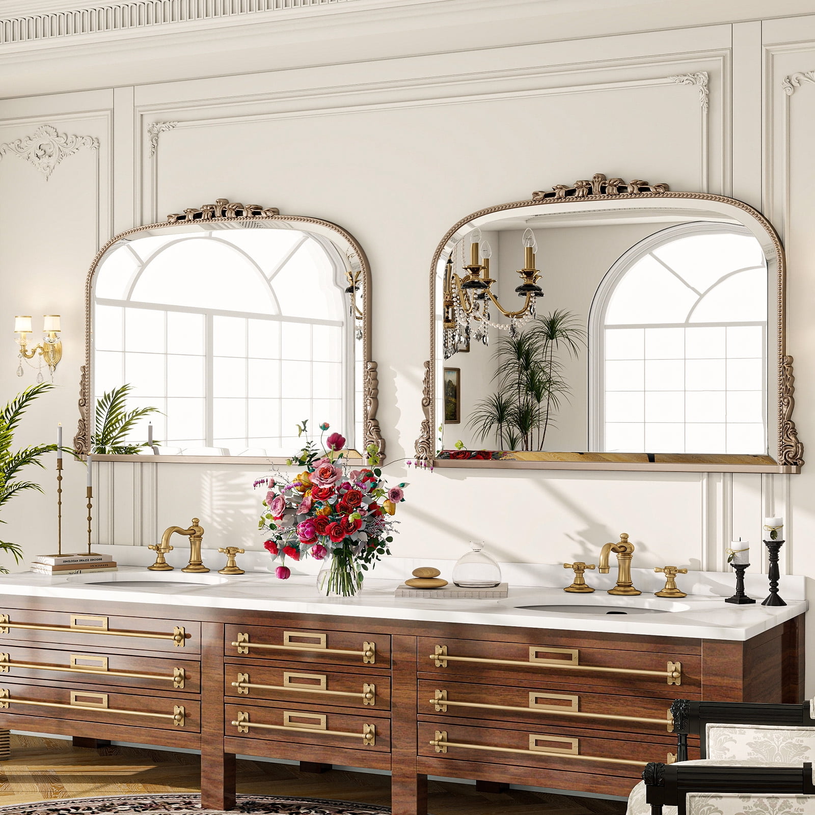 GRAHMCY 44"x 32" Bathroom Mirror Arched Vanity Mirror Decor Wall Mirror Vintage Mirror, Antique Silver