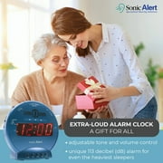 Sonic Bomb Dual Alarm Clock with Bed Shaker, Turquiose | Sonic Alert Vibrating Alarm Clock Heavy Sleepers, Battery Backup | Wake with a Shake