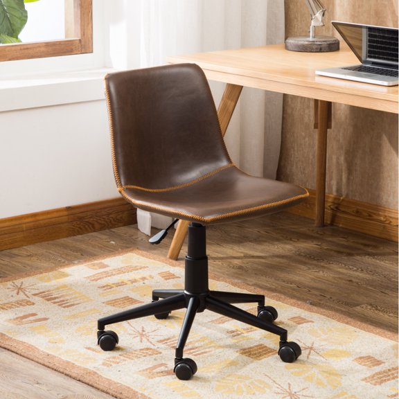 HomePerch Faux Leather 360° Swivel Adjustable Office Chair with Air Lift, Ergonomic Desk Chair for Home or Workspace Brown/Gray