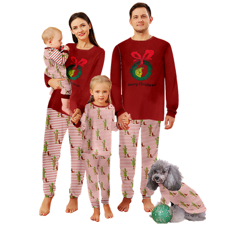

FUNIER Matching Family Christmas Pajamas The Grinch Red White Stripe Print Sizes Baby-Kids-Adult-Pet 2-Piece Top and Pants Bodysuits Xmas Pjs Set