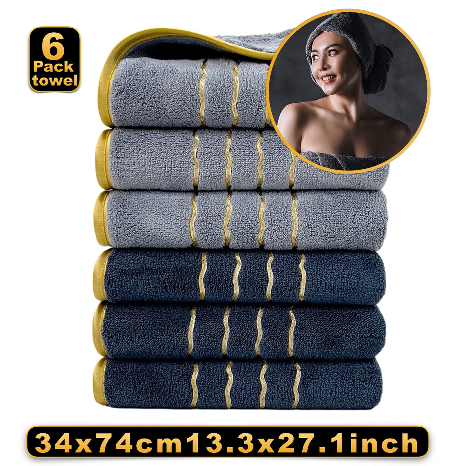 Tunhigl Towels Clearance! 6PCS Towel Set Velvet Spun Highly Absorbent Soft Bath Towel Suitable For Bathroom Spa Gym