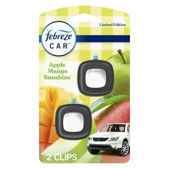 Febreze Car Air Freshener, Odor-Fighting Car Vent Clip, Apple Mango Sunshine, 2 Count