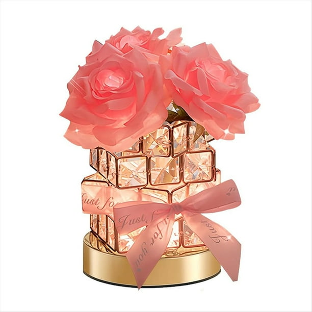 Lámpara de Mesa Rosa de 3 Colores con Atenuación Infinita, Pequeña Luz A Pilas, Recargable, Inalámbrica y Táctil.
