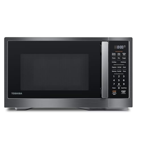 Horno microondas de encimera TOSHIBA ML4-EM12PA(BS) con diseño elegante, un básico de cocina, sensor inteligente, 13 menús automáticos y función de silencio, 1.2 pies cúbicos con plato giratorio de 1