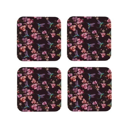 

Fuzoiu Humming Bird And Tropical Print Leather Coasters Set Drink Coasters Set of 4 for Tabletop Protection Durable PVC Coasters Home Décor and Housewarming Gift-Square