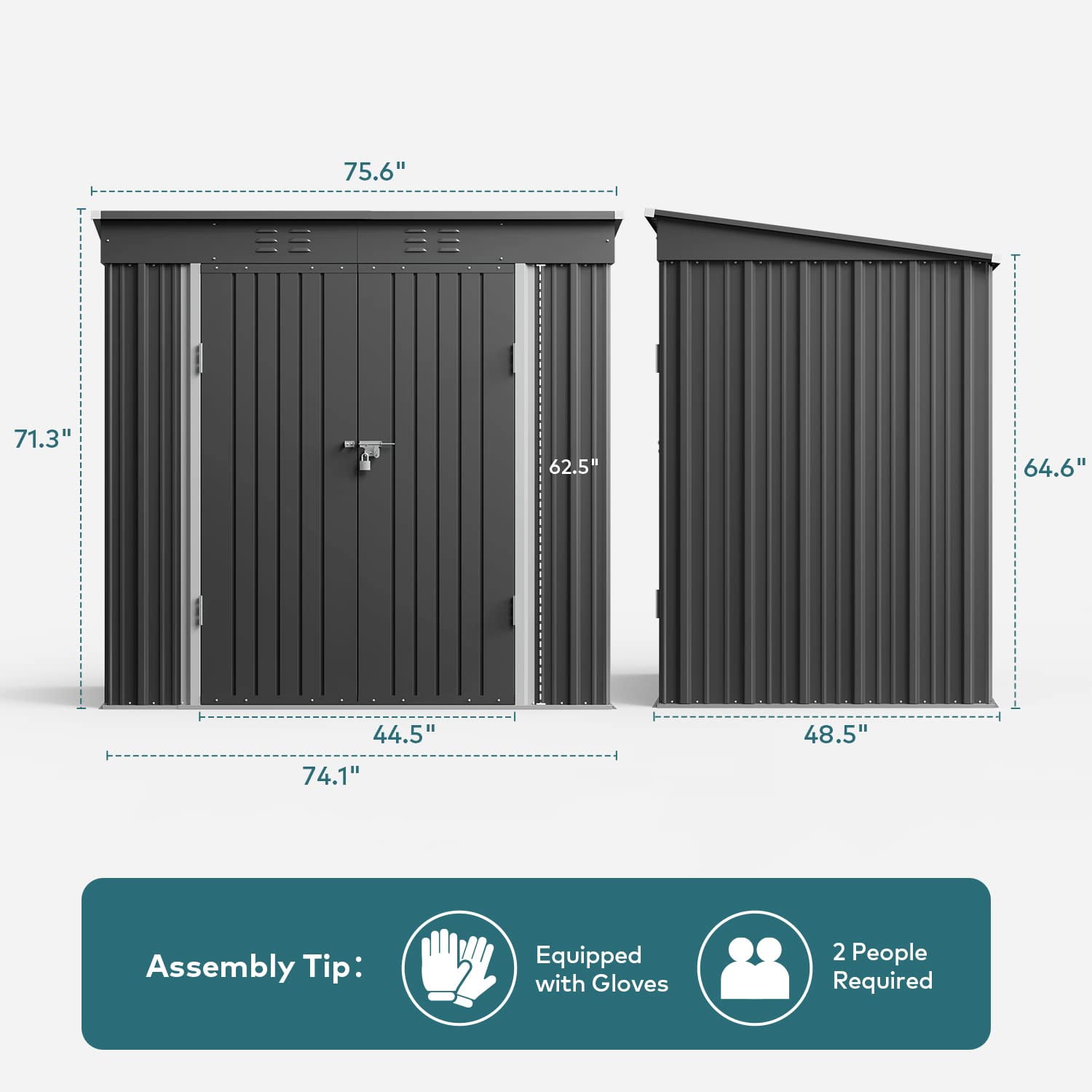 6x4 FT.  Storage Shed with Double Doors for Outdoor Garden & Backyard, Dark Gray