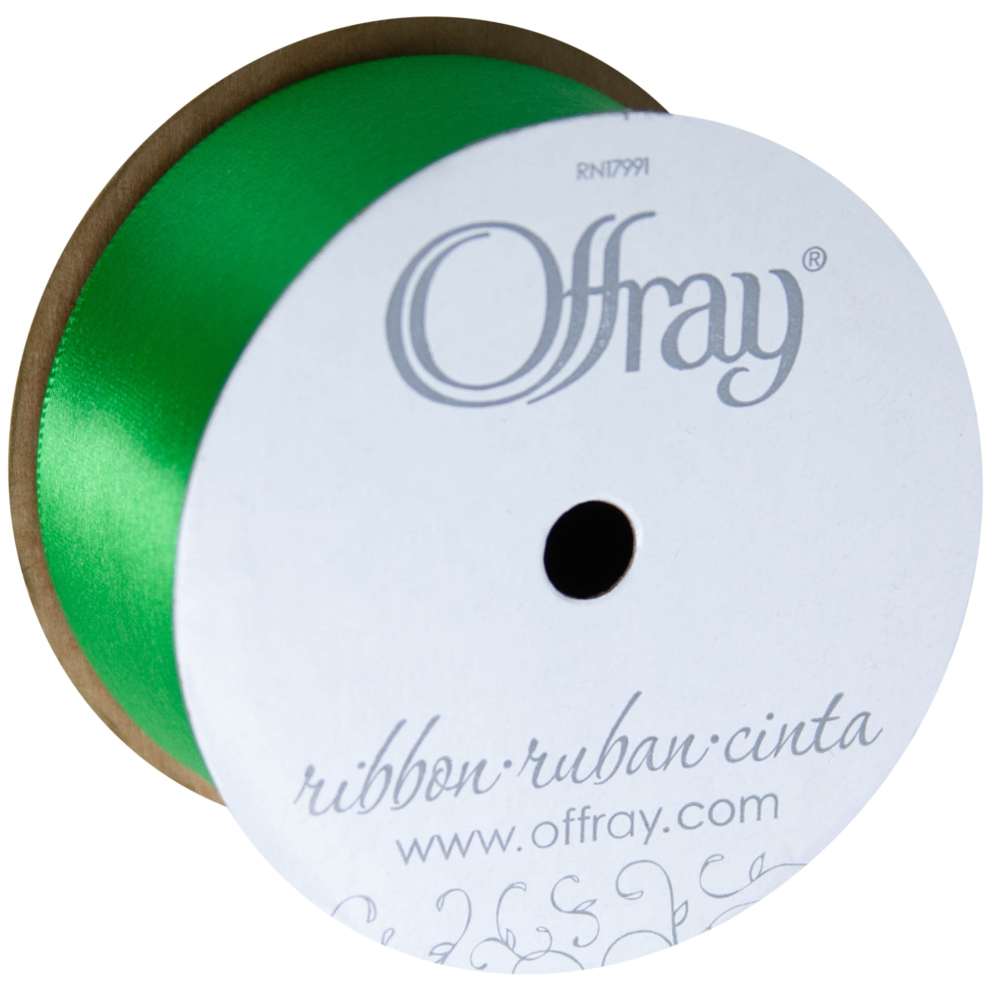 Emerald Green Ribbon, Double Faced Satin Ribbon, Widths Available: 1 1/2,  1, 6/8, 5/8, 3/8, 1/4, 1/8 