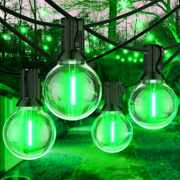 26FT LED Outdoor String Lights | 12 1 Green Shatterproof Edison Bulbs (1 Spare) | UL Waterproof, Dimmable, Connectable | for Backyard, Porch, Patio Decor