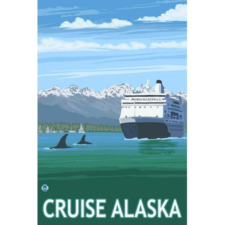 Alaska - Cruise Ship and Whales Print Wall Art By Lantern (Best Family Alaska Cruise Reviews)