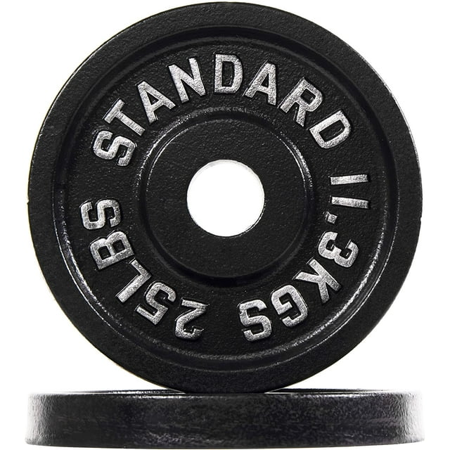 Signature Fitness Olympic Cast Iron Plate for Strength Training and Weightlifting, Pairs, Sets or Set with Barbell, Multiple Sizes