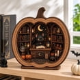 thumbnail image 7 of THOPBPRK Creative Wooden Bookends with 3D Miniature Pumpkin Witch Scene, Decorative Book Shelf Decor, Unique Halloween for Library and Home Study Organization, 7 of 7