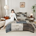 thumbnail image 4 of Manfei Graffiti Geometric Check Full Size Comforter Sets,Retro Patchwork Buffalo Bedding Comforter Set,Brown Gray Blue Bedding Sets For Adults,Luxury Bedroom Decor Reversible,3 Pieces, 4 of 8