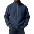 thumbnail image 2 of Fmbrln Mens Solid Color Sweatshirt Zip Up Stand Collar Knit Jacket Fall Winter Long Sleeve Fashion Tops Navy 4XL, 2 of 6
