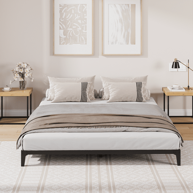 CazToi Base de cama metálica tamaño Matrimonio, base de cama plataforma de perfil bajo de 6 pulgadas, no necesita somier, silenciosa