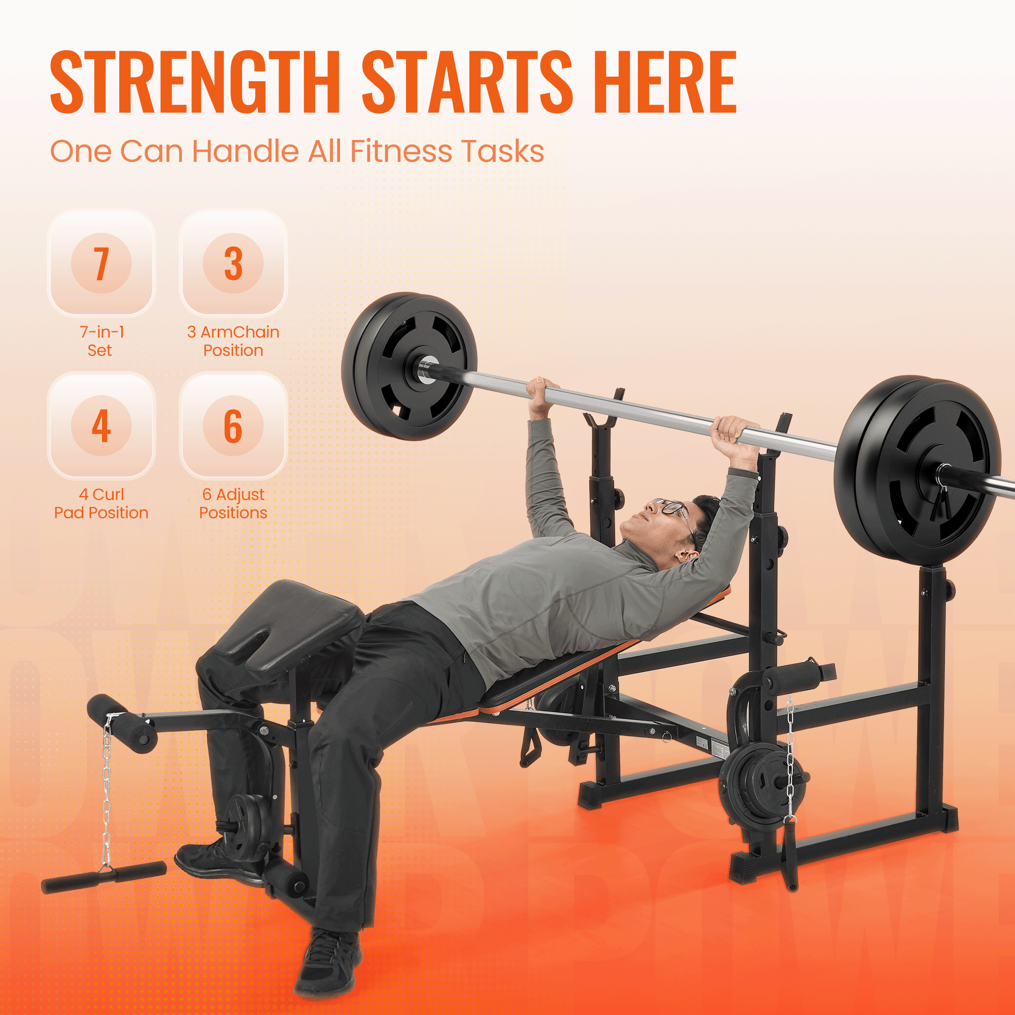GASKY  Adjustable Weight Bench 600lbs 7-in-1 Foldable Multi-Function Workout Bench Set with 2 Barbell Rack & Leg Extension for Full Body Strength Training Home/Gym  Gifts for Him