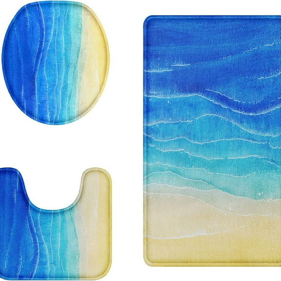 Beach Ocean Bathroom Rug Set of 3 3 Pieces Bath Mats Set for Bathroom Vintage Style Non-Slip Washable Cover Floor Rug