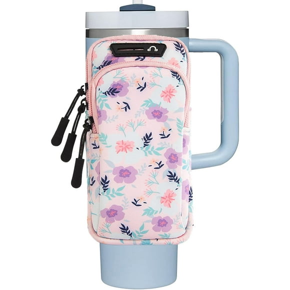 Water Bottle Pouch for Stanley Cup Quencher Adventure 40oz & Simple Modern 40oz Tumbler, Specially Designed for Fashionable Women with Phone Holder for Running(Pink)