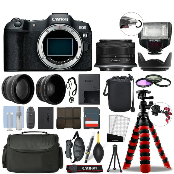 Canon EOS R8 Mirrorless Camera & 18-45mm STM  32GB 3 Lens Ultimate Accessory Kit