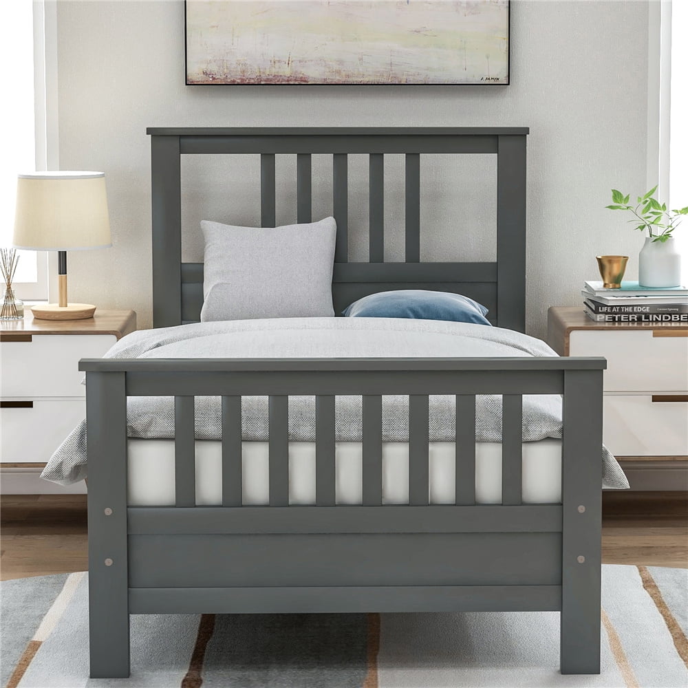 Twin Bed Frame No Box Spring Needed, Gray Twin Platform Bed Frame with